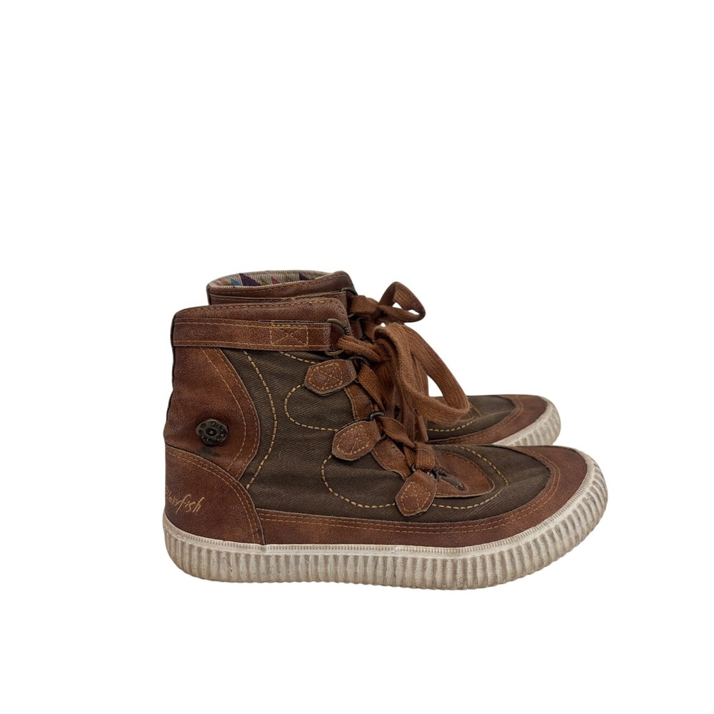 Blowfish Malibu Brown Canvas Faux Leather High Top Fold Over Sneakers Boho